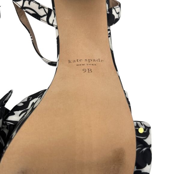 Kate Spade Lucie Tropical Foliage Silk Platform Heels Sandals Black White 9 - Picture 9 of 11